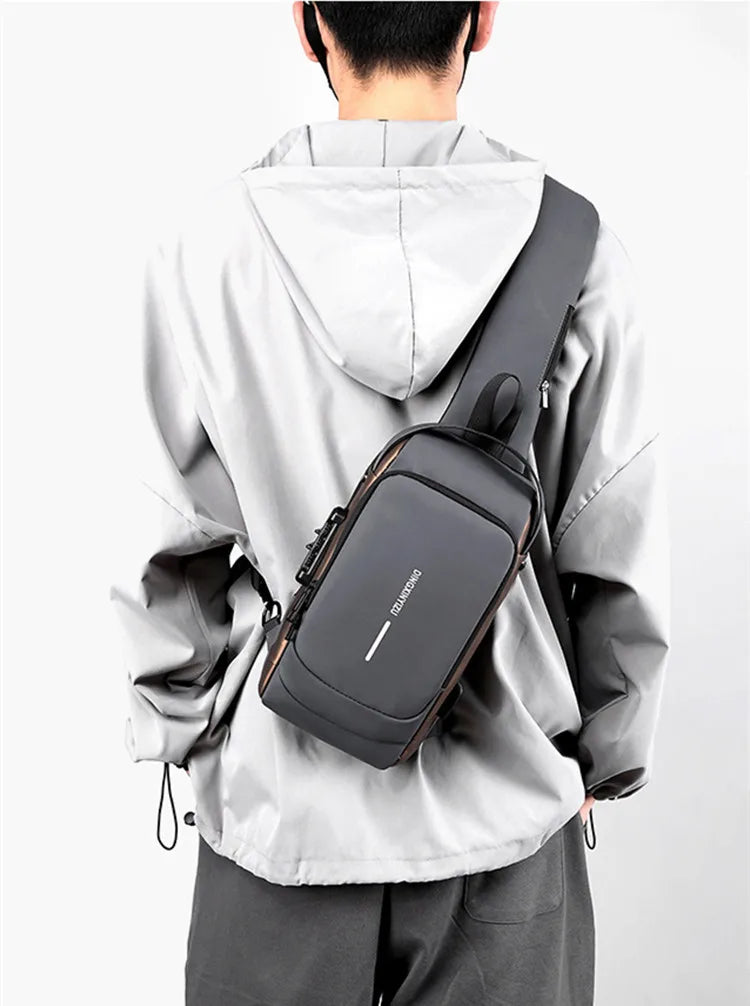 Bolsa de peito impermeável para homens, bolsa de ombro USB, antiroubo, viagem, pacote de estilingue do mensageiro, designer de luxo de moda